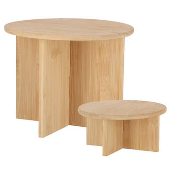 Esschert Design plantenpot verhogen tafeltjes set 2x stuks - van bamboe - D25 x H19/D18 x H8 cm - Plantenstandaarden