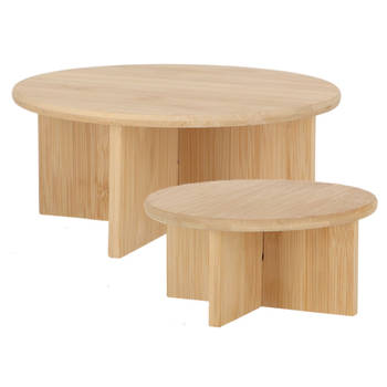 Esschert Design plantenpot verhogen tafeltjes set 2x stuks - van bamboe - D25 x H11/D18 x H8 cm - Plantenstandaarden