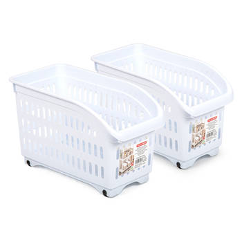 Plasticforte opberg Trolley Container - 2x - wit - L30 x B15 x H18 cm - kunststof - Opberg trolley