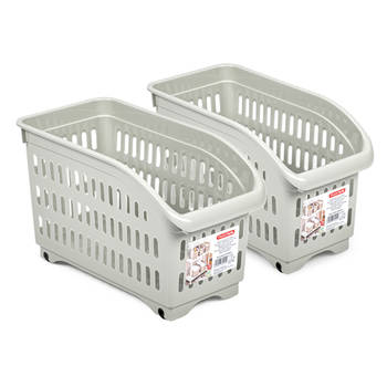 Plasticforte opberg Trolley Container - 2x - beige - L30 x B15 x H18 cm - kunststof - Opberg trolley