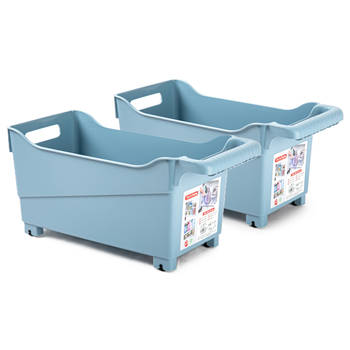 Plasticforte opberg Trolley Container - 2x - ijsblauw - L38 x B18 x H18 cm - kunststof - Opberg trolley