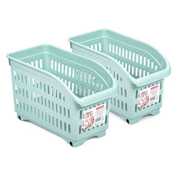 Plasticforte opberg Trolley Container - 2x - mintgroen - L30 x B15 x H18 cm - kunststof - Opberg trolley