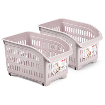 Plasticforte opberg Trolley Container - 2x - roze - L30 x B18 x H19 cm - kunststof - Opberg trolley