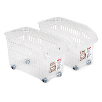 Plasticforte opberg Trolley Container - 2x - transparant - L30 x B15 x H18 cm - kunststof - Opberg trolley