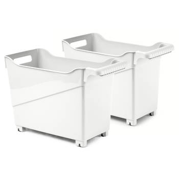 Plasticforte opberg Trolley Container - 2x - ivoor wit - L38 x B18 x H26 cm - kunststof - Opberg trolley