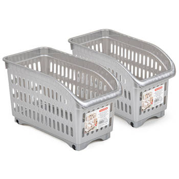 Plasticforte opberg Trolley Container - 2x - zilver - L30 x B15 x H18 cm - kunststof - Opberg trolley