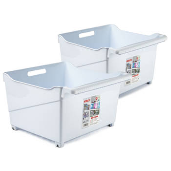 Plasticforte opberg Trolley Container - 2x - wit - L39 x B38 x H26 cm - kunststof - Opberg trolley