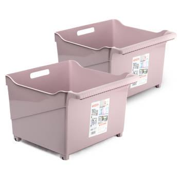 Plasticforte opberg Trolley Container - 2x - roze - L39 x B38 x H26 cm - kunststof - Opberg trolley