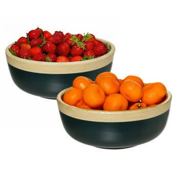 5Five - 2x - serveerschaal/saladeschaal - petrol - bamboe - 30 x 12 cm - rond - Saladeschalen