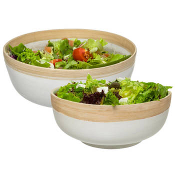 5Five - serveerschalen/saladeschalen - 2 stuks - wit - bamboe - rond - Saladeschalen
