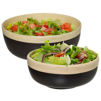 5Five - serveerschalen/saladeschalen - 2 stuks - zwart - bamboe - rond - Saladeschalen