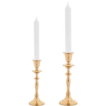 Giftdecor Kaarsen kandelaars set 2x stuks - metaal - voor dinerkaarsen - goud - H23/H20 cm - kaars kandelaars