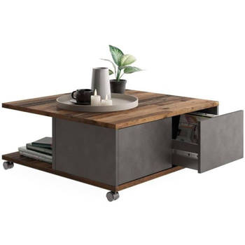 Salontafel op wielen - Matera en decor in oude donkere stijl - L70 x H36 x D70 cm - Made in Germany TWIN