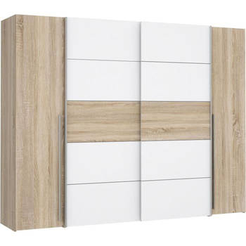 NARAGO kledingkast - Sonoma eiken en mat wit decor - 2 schuifdeuren + 2 draaideuren - L270 x D61 x H210 cm