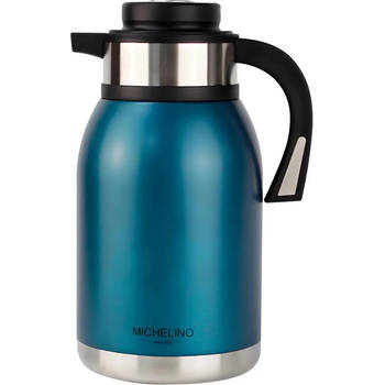 Michelino 54541 - Thermosfles 2 liter - dubbelwandig - geïsoleerde kan - koffie thee theepot - Petrol Blauw