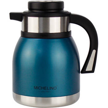 Michelino 54537 - Thermosfles 1,2 liter - dubbelwandig - geïsoleerde kan - koffie thee theepot Petrol blauw
