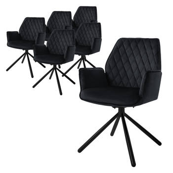ML-Design eetkamerstoelen set van 6 fluweel, zwart, woonkamerstoel met arm en rugleuning, draaistoel autostoel,