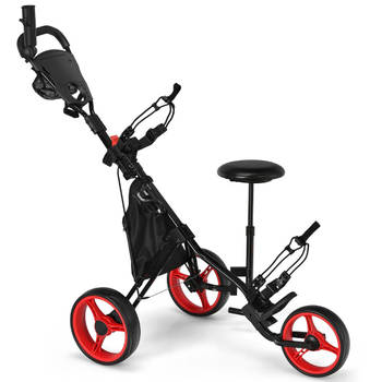 Costway Golf trolley Met 3 Wielen Verstelbaar Lichtgewicht Rood/Zwart 130 x 75 x 98,5-115,5 cm