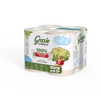 Grazie Natural - 2-laags Toiletpapier - 8 rollen - Gerecycled Toiletpapier - Bleekvrij - Ecolabel Certificering