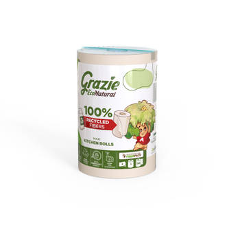 Grazie Natural 3-laags Keukenrol - 1 Rol - Recycled Karton - Sterk Absorberend - Milieuvriendelijk - Ecolabel