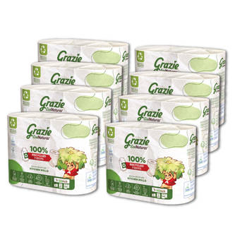 Grazie Natural 2-Layer Kitchen Roll - 16 Rolls Bulk Package - Recycled Drink Carton - Soft - Biodegradable -