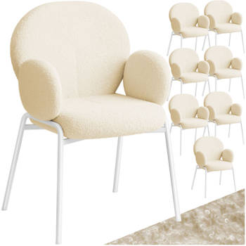 tectake® - Set van 8 eetkamerstoelen met armleuning - Woonkamerfauteuil , Scandinavische loungestoel - beige