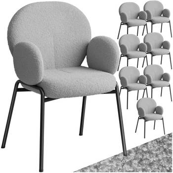 tectake® - Set van 8 eetkamerstoelen met armleuning - Woonkamerfauteuil , Scandinavische loungestoel - grijs