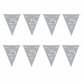 3x stuks zilveren vlaggenlijn 25e jubileum/getrouwd 6 meter - Vlaggenlijnen