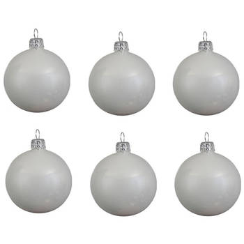 6x Glazen kerstballen glans winter wit 8 cm kerstboom versiering/decoratie - Kerstbal