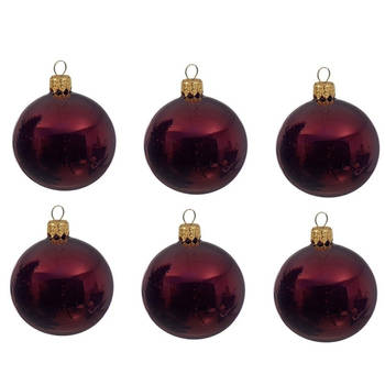 6x Glazen kerstballen glans donkerrood 8 cm kerstboom versiering/decoratie - Kerstbal