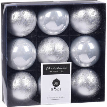 9x Kerstboomversiering luxe kunststof kerstballen zilver 5 cm - Kerstbal