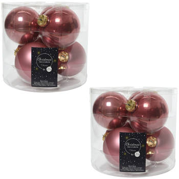 Kerstboomversiering oud roze kerstballen van glas 8 cm 12x stuks - Kerstbal