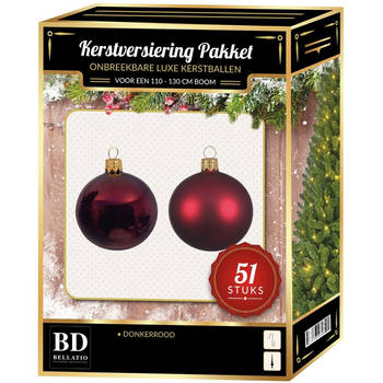 Donkerrode kerstballen pakket 51-delig voor 120 cm boom - Kerstbal