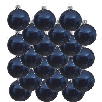 18x Glazen kerstballen glans donkerblauw 8 cm kerstboom versiering/decoratie - Kerstbal