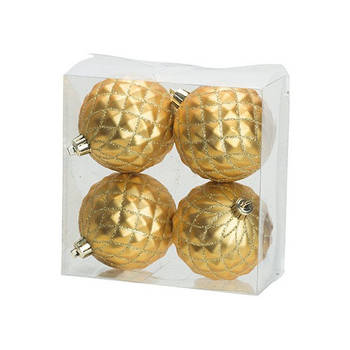 4x Luxe gouden kunststof kerstballen 8 cm kerstboomversiering - Kerstbal