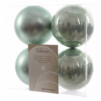 4x Kunststof kerstballen glanzend/mat mintgroen 10 cm kerstboom versiering/decoratie - Kerstbal