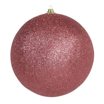 1x Grote koraal rode kerstballen met glitter kunststof 18 cm - Kerstbal