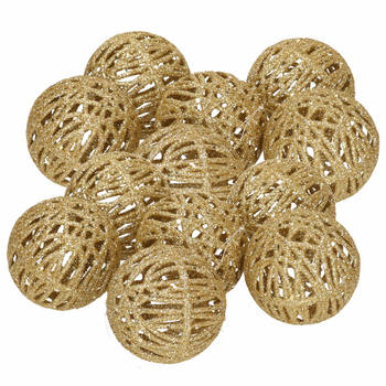 12x Rotan kerstversiering kerstballen goud met glitter 5 cm - Kerstbal