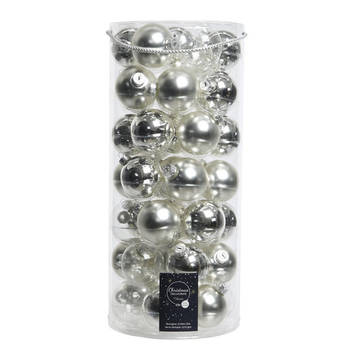 Tube met 49 zilveren kerstballen van glas 6 cm - Kerstbal