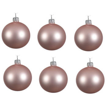 6x Glazen kerstballen mat lichtroze 8 cm kerstboom versiering - Kerstbal