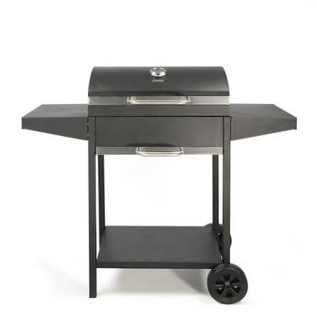 Houtskoolbarbecue met trolley - LIVOO - DOC250 - Geïntegreerde thermometer - 119x50x101 cm - Gelakt staal - Zwart