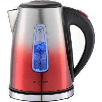 Michelino 74340 - waterkoker - RVS - 1,7 liter - Met Led verlichting - zilver/rood