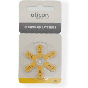 Oticon hoortoestel batterij type P10 gele sticker 2 kaartjes 12 batterijen