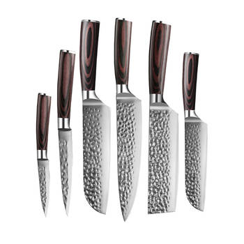 Shinrai Japan - Messenset - 6 delig - Koksmes - Japanse Messen - Mes - Hammered RVS - Met Luxe Geschenkdoos