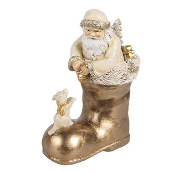 Clayre & Eef Decoratie Beeld Kerstman 16 cm Beige Goudkleurig Kunststof Kerstdecoratie Beige Kerstdecoratie