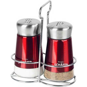 Schäfer 12288 - Peper en zout strooier - Peper en zout stel - In houder chroom - Kitchen tools - Metallic Red