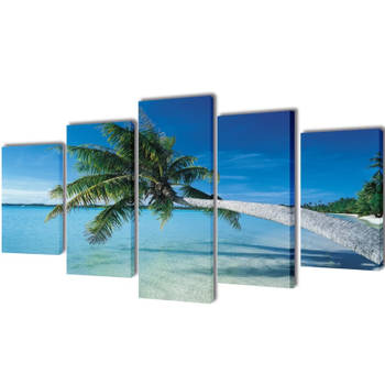 Canvas muurdruk set zandstrand met palmboom 200 x 100 cm