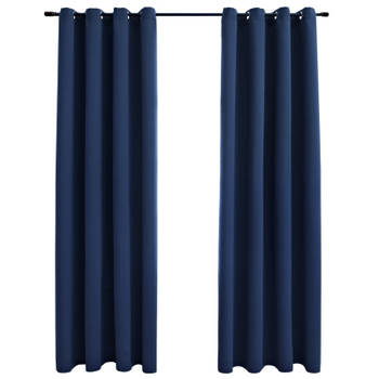 vidaXL Gordijn verduisterend met metalen ringen 2 st 140x225 cm blauw