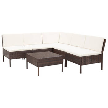 vidaXL 6-delige Loungeset met kussens poly rattan bruin