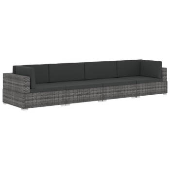 vidaXL 4-delige Loungeset met kussens poly rattan grijs